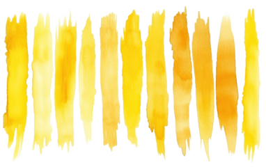 Yellow watercolor paint brush strokes isolated on white or transparent background