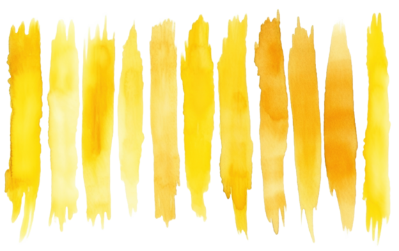 Yellow watercolor paint brush strokes isolated on white or transparent background
