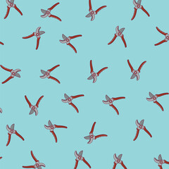 Vector drawing of a Pruning Shears pattern isolated on a white background accompanied by an illustration