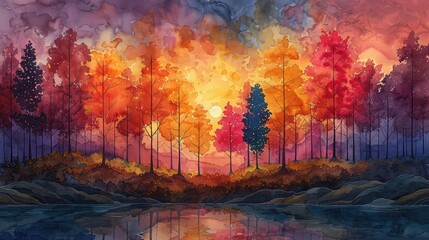 Obraz na płótnie Canvas Color Symphony: Watercolor Landscape Painting with Seamless Blends.