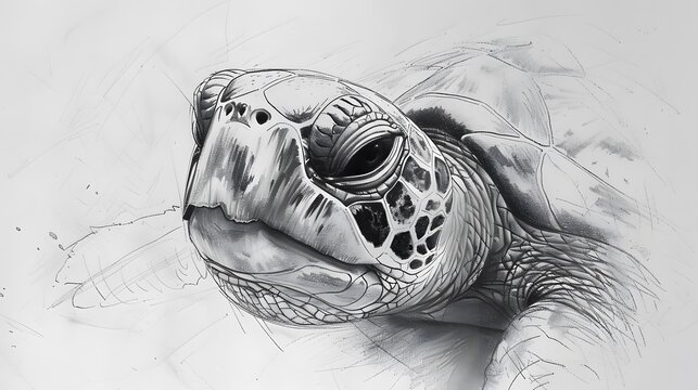 Black and White Sketch of a Sea Turtle on Abstract Background
