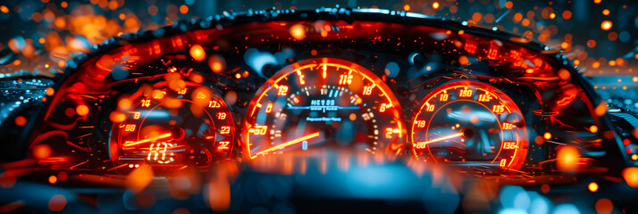 Close-up of a cars speedometer, capturing the essence of speed and performance in automotive technology and design