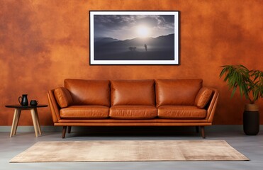 Chic Minimalist Living Room with Elegant Leather Sofa
