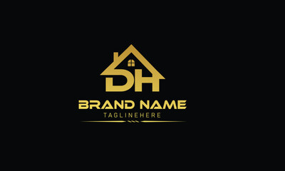 Logo design of H D DH HD in vector for construction, home, real estate, building, and property. Minimal awesome trendy professional logo design template on black background.