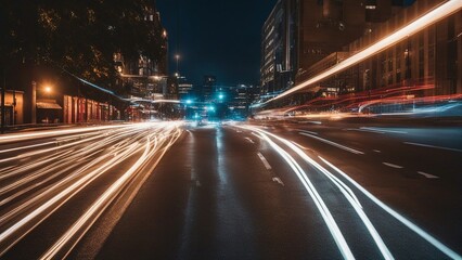 Fototapeta na wymiar traffic on highway at night city street at night with light trails at night 