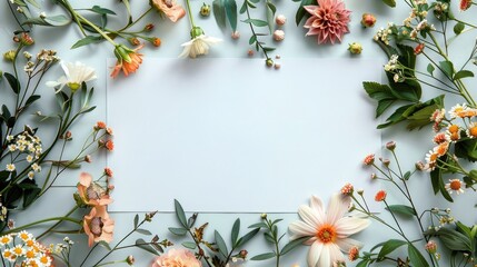 A Blank Space Surrounded by Lovely Flowers on a White Surface.