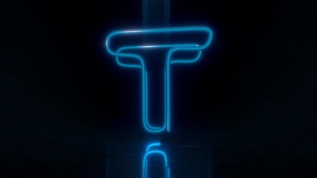 Glowing Neon Letter T in multicolor looped 4K animation on black background. 3D Futuristic Bold and Shiny Font. Set of 26 characters and 10 digits.