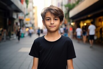 Portrait of a young boy on the street in Barcelona, Spain