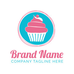 Round Cupcake Logo for Bakery in Modern Blue and Pink Color