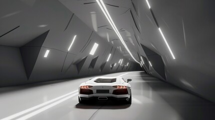 An abstract depiction of a car in a tunnel, following a trajectory