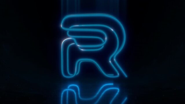 Glowing Neon Letter R in multicolor looped 4K animation on black background. 3D Futuristic Bold and Shiny Font. Set of 26 characters and 10 digits.