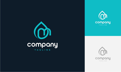 Water Drop Letter M lowercase initial Logo,Flat Vector Logo Design Ideas Template Element,creative shape abstract with drop water monogram logo
