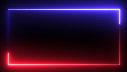 Glowing neon  blue and red lighting frame with can and black background empty copy space middle.