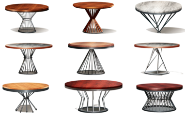 Set of different styles modern tea table isolated on white or transparent background
