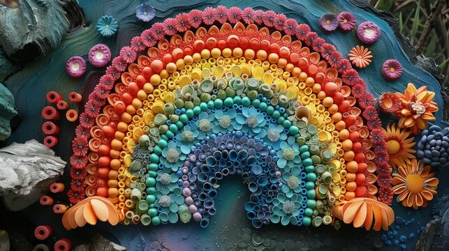 Captivating Clay Fantasy. Circular Rainbow on nature Background. Abstract Background.