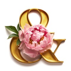 A pink flower is placed on the letter &, creating a unique and visually striking composition. The delicate petals contrast with the boldness of the letter, creating an interesting visual juxtaposition