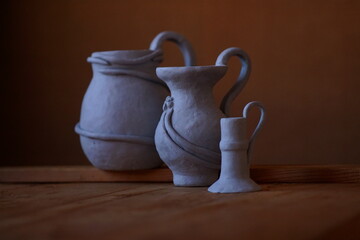 The simple beauty of handmade clay jugs; style life, rustic in a modern world