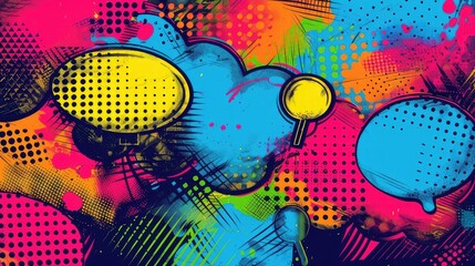 Dynamic Comics Background with Cartoon Speech Bubbles and Halftones. Retro Pop Art Style Poster for Fun Graphic Designs. Perfect for Visual Storytelling."