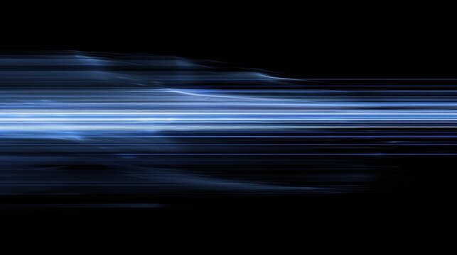 A digitally generated image showcasing fast-moving blue light and stripes against a black background