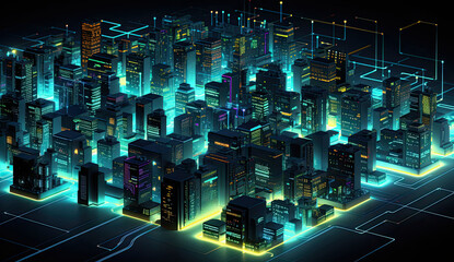 The Neon-Lit Night Skyline of a Futuristic City