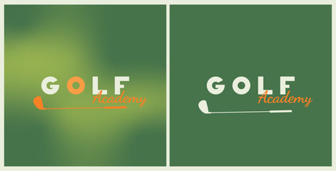 Variants of golf club logos with stick on green background