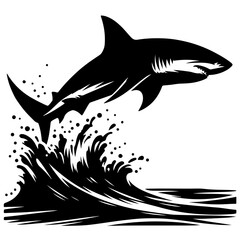 Shark leaping out of the water during a hunt Vector Logo Art