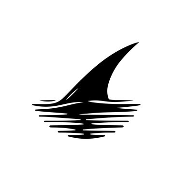 Shark dorsal fin cutting through calm waters Vector Logo Art