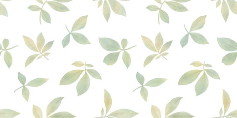 seamless botanical pattern, watercolor leaves and branches, illustration of graceful twigs, abstract art background for design