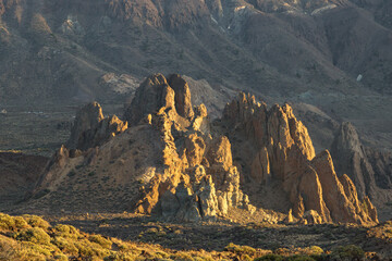 Sunset view of Teide mountain and surrounding area in Tenerife (Spain)