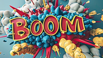 Explosive 3D Boom Comic Text Effect Template. Dynamic and Vibrant Pop Art Style for Attention-Grabbing Graphic Designs