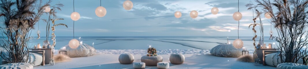 Aesthetic wedding decoration on beach gray sands
