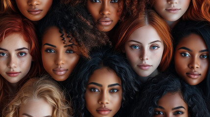 Obraz premium Diverse ethnicity background group of women looking up