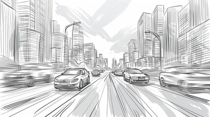 A sketch of a city traffic road suitable for your design purposes - obrazy, fototapety, plakaty