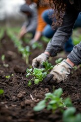 Fototapeta premium Spring Gardening Enthusiasts, Vegetable Garden Planting