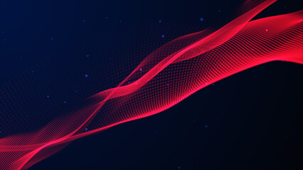Abstract wave red moving dots flow particles, hi-tech and big data background design for brochures, flyers, magazine,  card, banner.