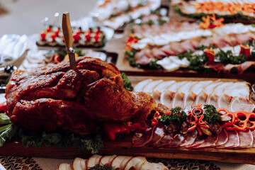 Cossack table. Banquet hall Meat treats for guests. Homemade cutouts. Pork tenderloin. Delicious...