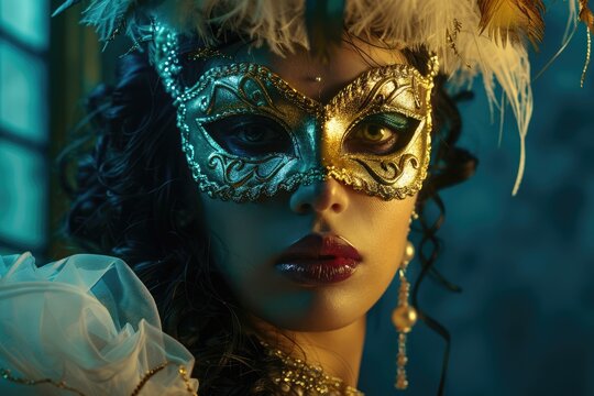 Female in a beautiful dress and venetian carnival mask