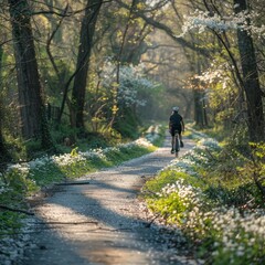 Spring Blossom-Lined Trail Cycling, Fresh Air and Freedom Embodied
