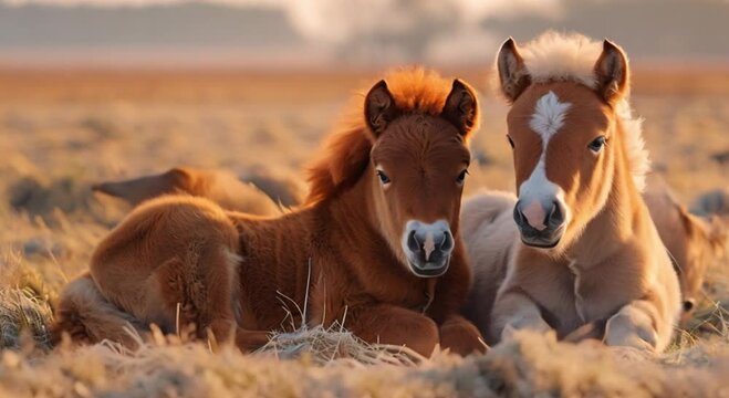 a pair of horses in a pasture footage