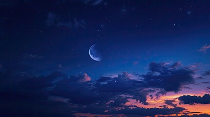 Obraz na płótnie Canvas Night sky with a crescent moon signaling the start of Ramadan