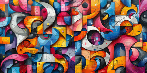 Art banner in graffiti style with geometric meshes