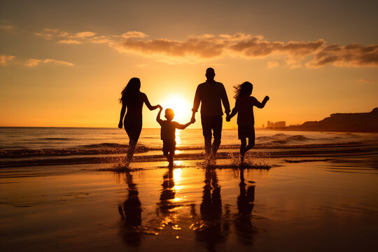Golden Moments: A Family Embracing Happiness at Dusk . Generative AI