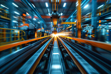 Fototapeta na wymiar Dynamic industrial corridor with motion blur and lights