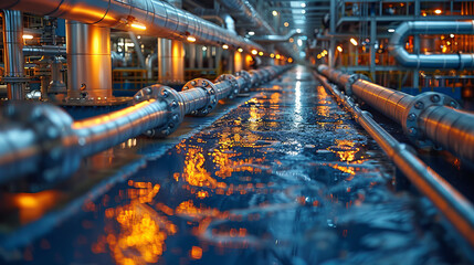 Pipework and exhaust stack at offshore oil and gas central processing platform,generative ai - obrazy, fototapety, plakaty