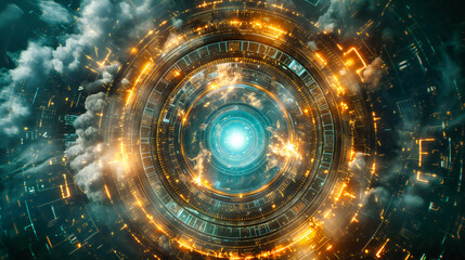 Obraz premium An abstract vision of science and space, where glowing elements and patterns explore the boundaries of knowledge and imagination