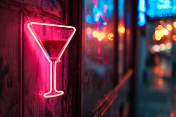 cocktail bar neon sign black wall banner copy space right