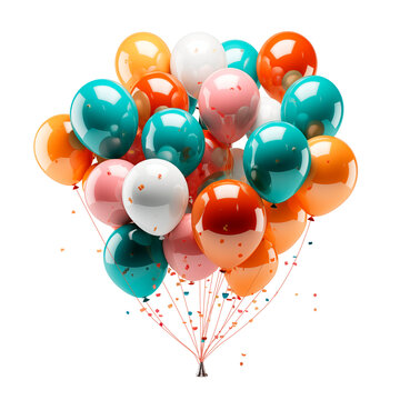 Globos para cumplea&ntilde;os, fiesta, boda o promoci&oacute;n pancartas o carteles. Conjunto de coloridos globos de helio realistas flotando sobre fondo blanco. 