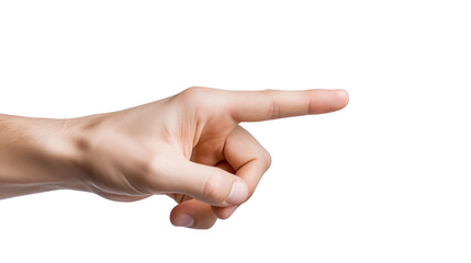 Male hand pointing at something, isolated on transparent background