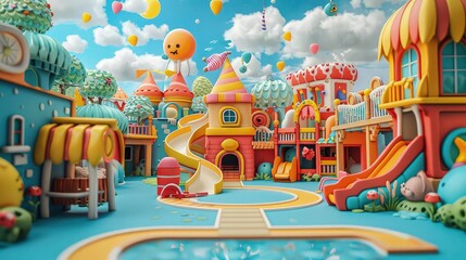 Vibrant Clay Wonderland: Captivating 3D Playground Backdrop for Children