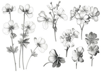 A Bunch of Flowers Drawn in Pencil